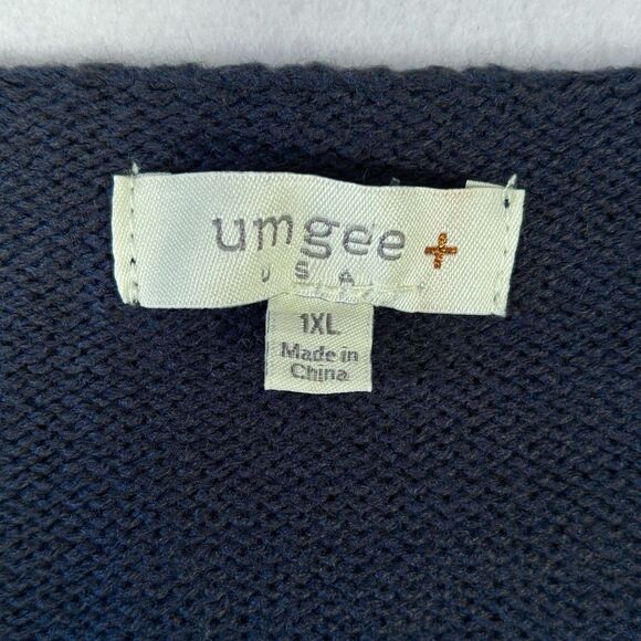 UMGEE Blue Sweater Fringe Bell Sleeves V Neck Boxy Cable Knit - Picture 8 of 9